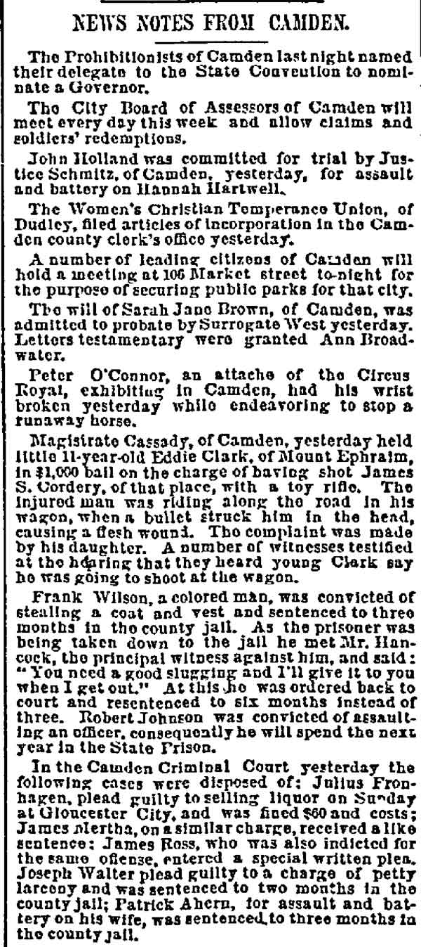 News Notes from Camden — Philadelphia Inquirer, July 10, 1889