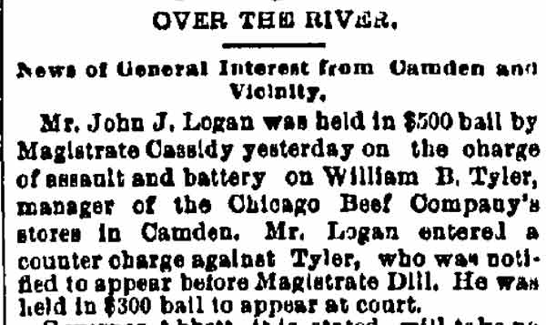 Philadelphia Inquirer, December 3, 1885 — James M. Cassady, William B. Tyler, Charles Dill, John J. Logan