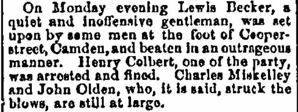 Lewis Becker Assault — Trenton State Gazette, July 23, 1870