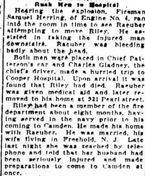 Camden Courier January 20, 1925 — Fireman Dies in Explosion of Chemicals — column 3