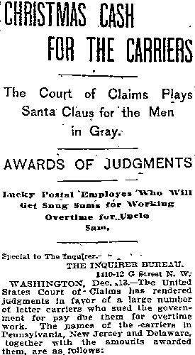 Christmas Cash for the Carriers — Philadelphia Inquirer, December 14, 1896, page 1