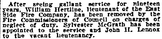 Philadelphia Inquirer, March 5, 1913 — Hertline removed from fire department