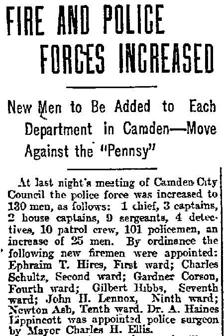 Philadelphia Inquirer, November 28, 1907 — Fire and Police Forces Increased
