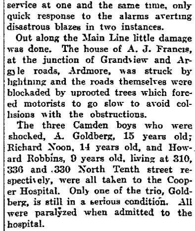 Philadelphia Inquirer, August 19, 1915 — Lightning Starts Fires, page 3