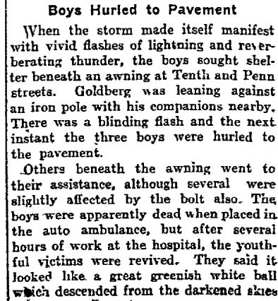 Philadelphia Inquirer, August 19, 1915 — Lightning Starts Fires, page 4