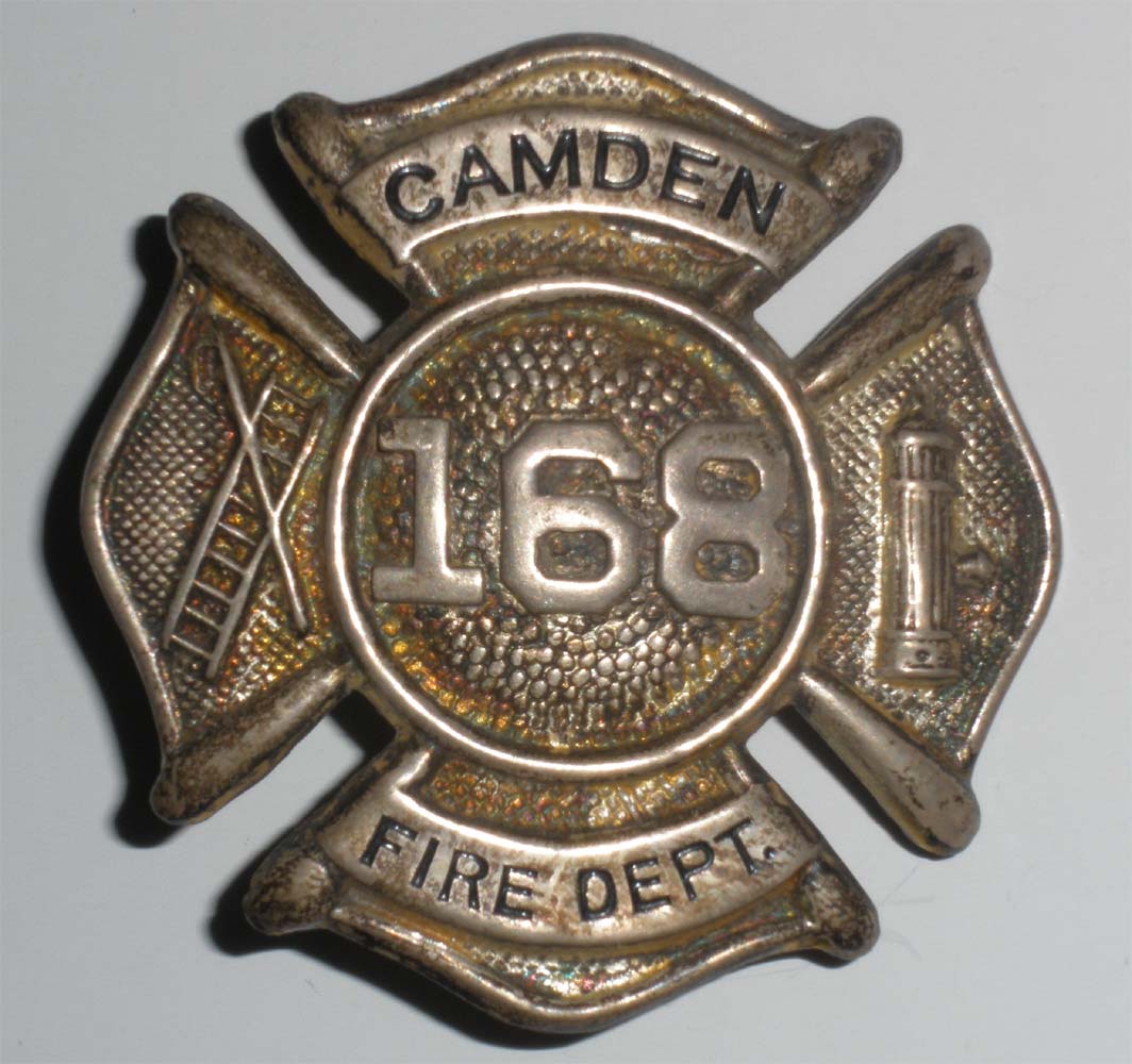 John A. Mulligan — Camden firefighter badge and hat photo