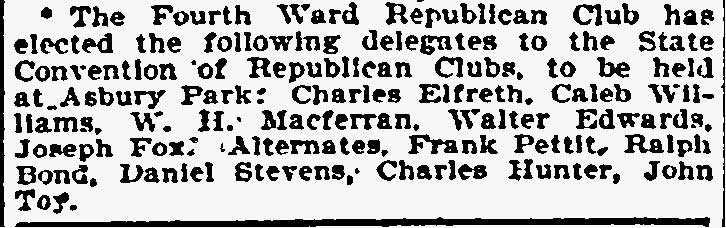 Philadelphia Inquirer clipping dated June 6, 1896, listing Fourth Ward Republican Club delegates including John Toy as alternate