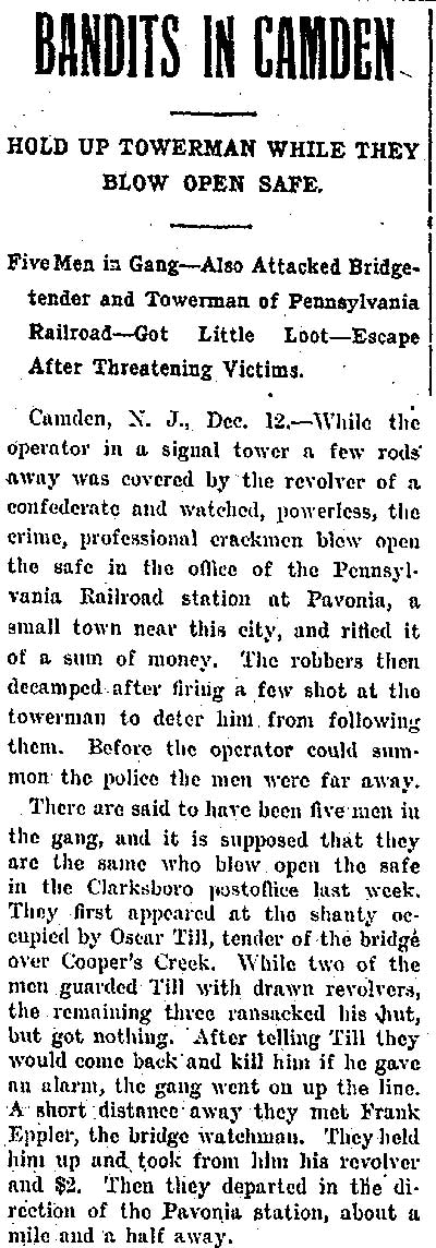 New York Daily People, December 13, 1903 — Bandits in Camden, part 1