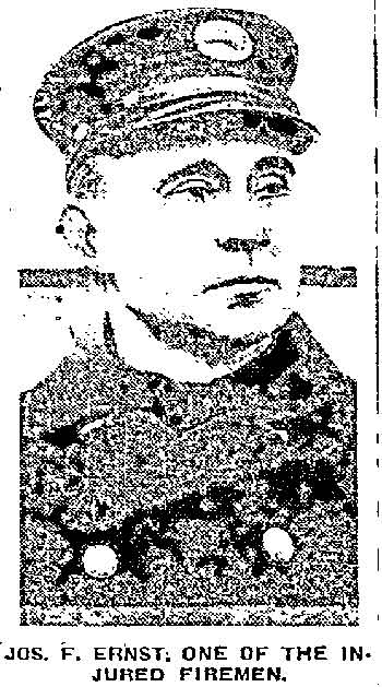 Philadelphia Inquirer, January 2, 1920 — Four Men Fall with Crashing Fire Ladder, portrait of Joseph F. Ernst