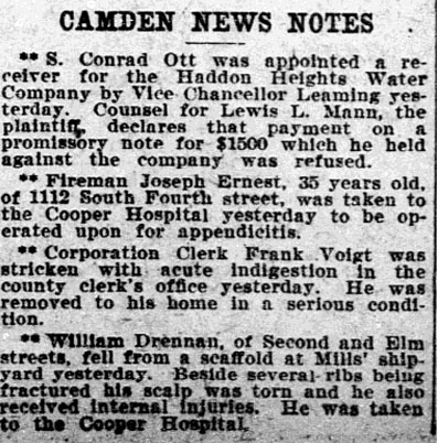 Philadelphia Inquirer, July 23, 1907 — Camden News Notes