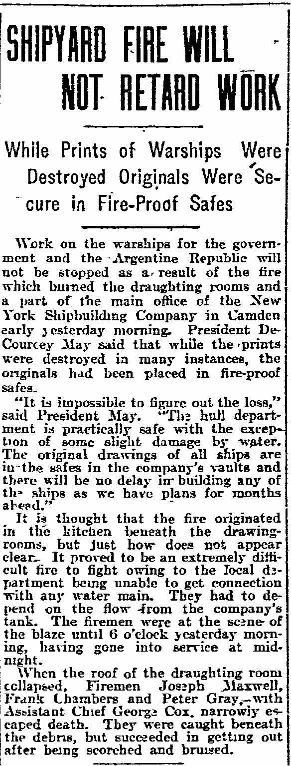 Shipyard Fire Will Not Retard Work — Philadelphia Inquirer, April 13, 1910