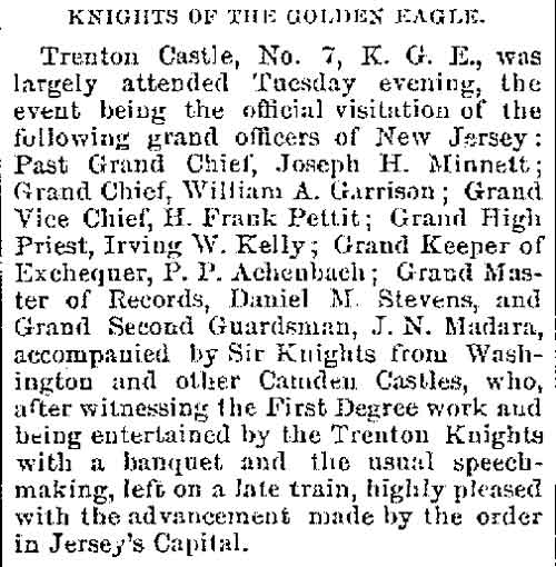 Knights of the Golden Eagle — Trenton Times, December 5, 1895
