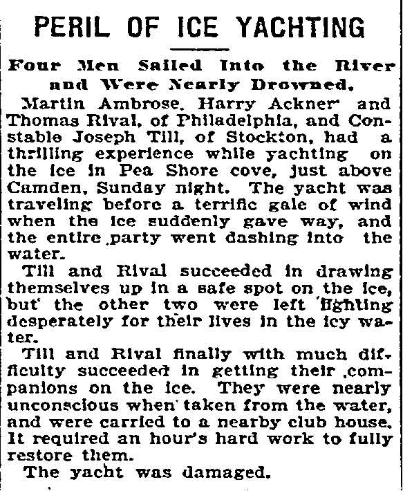 Peril of Ice Yachting, Philadelphia Inquirer, January 4, 1898