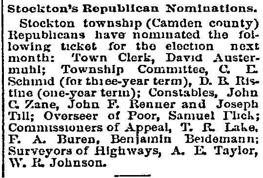 Stockton's Republican Nominations, Philadelphia Inquirer, March 24, 1893