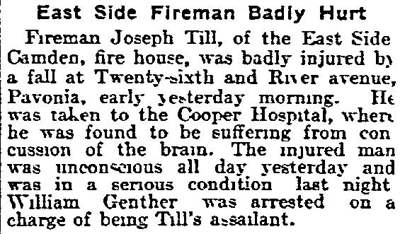 East Side Fireman Badly Hurt, Philadelphia Inquirer, November 2, 1903