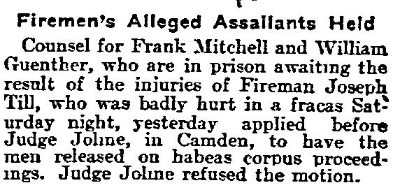 Firemen's Alleged Assailants Held, Philadelphia Inquirer, November 4, 1903