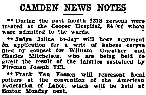 Camden News Notes, Philadelphia Inquirer, November 6, 1903