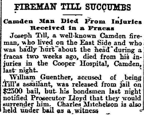 Fireman Till Succumbs, Philadelphia Inquirer, November 14, 1903