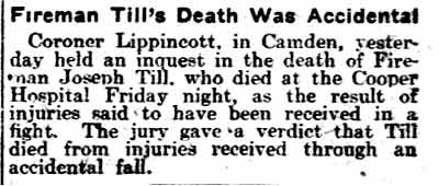 Fireman Till's Death Was Accidental, Philadelphia Inquirer, November 19, 1903