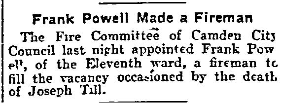 Frank Powell Made a Fireman, Philadelphia Inquirer, November 20, 1903