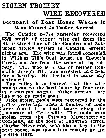 Stolen Trolley Wire Recovered, Philadelphia Inquirer, December 23, 1900