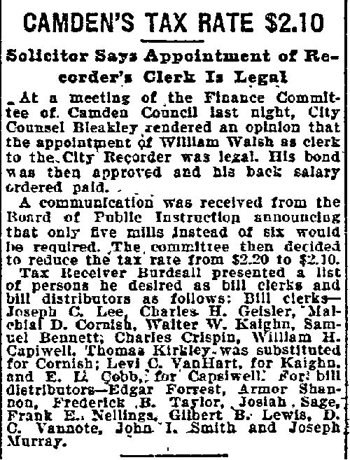 Philadelphia Inquirer, July 26, 1898 — Camden's Tax Rate $2.10