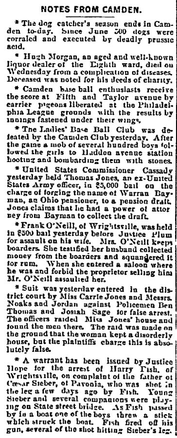 Philadelphia Inquirer, September 11, 1891 — Notes from Camden