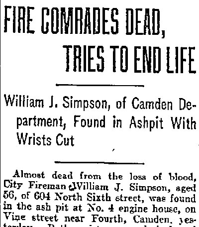 Philadelphia Inquirer, July 21, 1916 — Fire Comrades Dead, Tries to End Life
