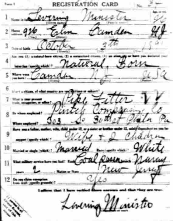 World War I Draft Card - front