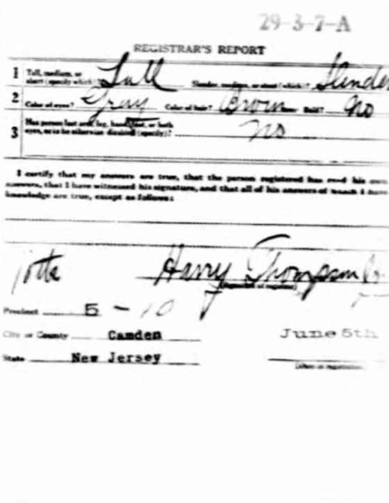World War I Draft Card - back