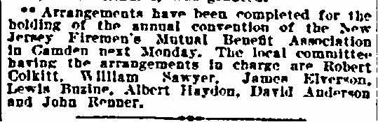 Philadelphia Inquirer, October 5, 1901 — New Jersey Firemen's Mutual Benefit Association convention announcement