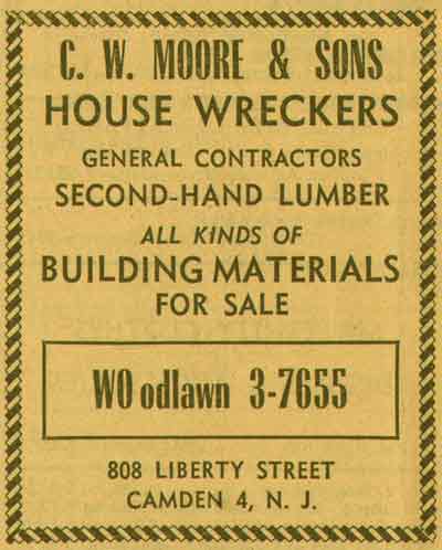 C.W. Moore & Sons — 808 Liberty Street, 1955 New Jersey Bell Telephone Yellow Pages Ad