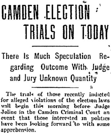 Philadelphia Inquirer, February 27, 1911 — Camden election trials on today, page 1