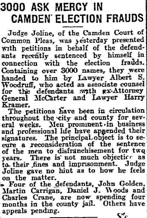 Philadelphia Inquirer, June 1, 1911 — 3000 ask mercy in Camden election frauds