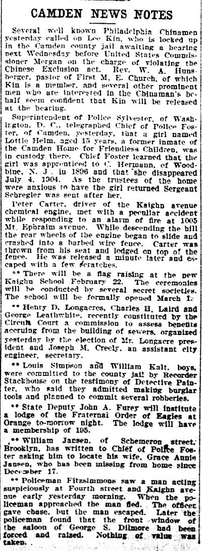 Philadelphia Inquirer, February 12, 1905