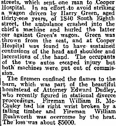 Smash-Up Occurs on Way to Camden Fire — Philadelphia Inquirer July 18, 1914 (continued)
