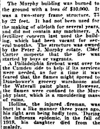 Fireman Caught When Wall Falls, Saved — Philadelphia Inquirer, October 24, 1920 — page 2