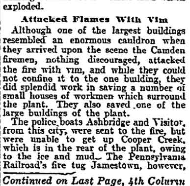 Philadelphia Inquirer, February 18, 1908 — Exciting Scenes Feature Big Fire, page 12