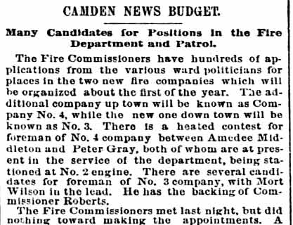 Philadelphia Inquirer December 21, 1889 — Many Candidates for Positions in the Fire Department