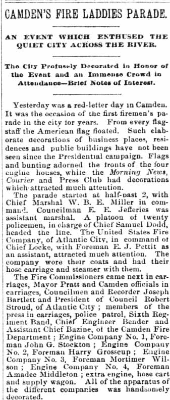 Philadelphia Inquirer, June 12, 1890 — Camden Fire Department (upper)