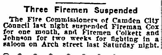 Philadelphia Inquirer, July 26, 1900 — Three Firemen Suspended