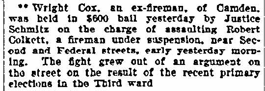 Philadelphia Inquirer, August 3, 1902 — Wright Cox assault charge