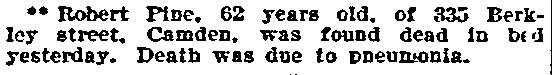 Philadelphia Inquirer, February 12, 1902 — Robert Pine death notice