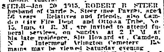 Philadelphia Inquirer, January 21, 1915 — Robert B. Steer obituary notice