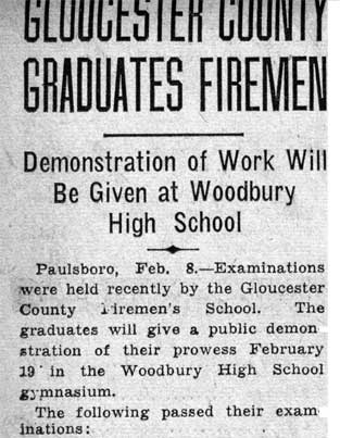 Gloucester County Graduates Firemen — Camden Courier-Post, February 9, 1938 (column 1)