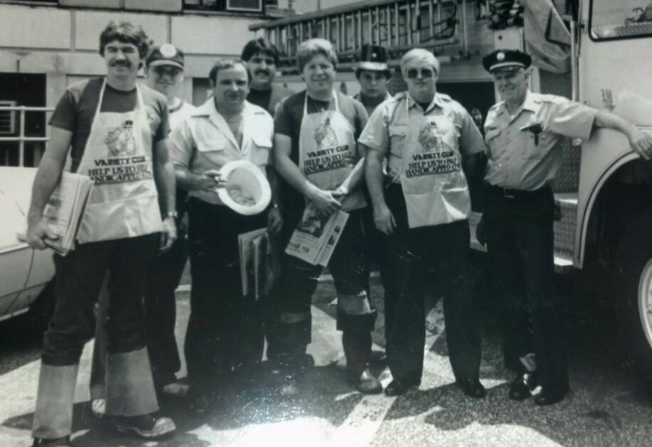 1980s — Camden Firemen outside of City Hall, collecting for the Variety Club