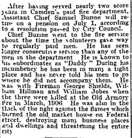 Philadelphia Inquirer, June 4, 1911 — Samuel S. Buzine retirement article (lower)