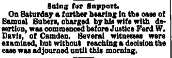 Philadelphia Inquirer, June 12, 1882 — Suing for Support