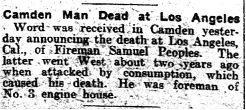 Philadelphia Inquirer January 2, 1906 — Camden Man Dead at Los Angeles