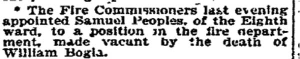 Samuel Peoples appointed to fire department, Philadelphia Inquirer, November 28, 1894